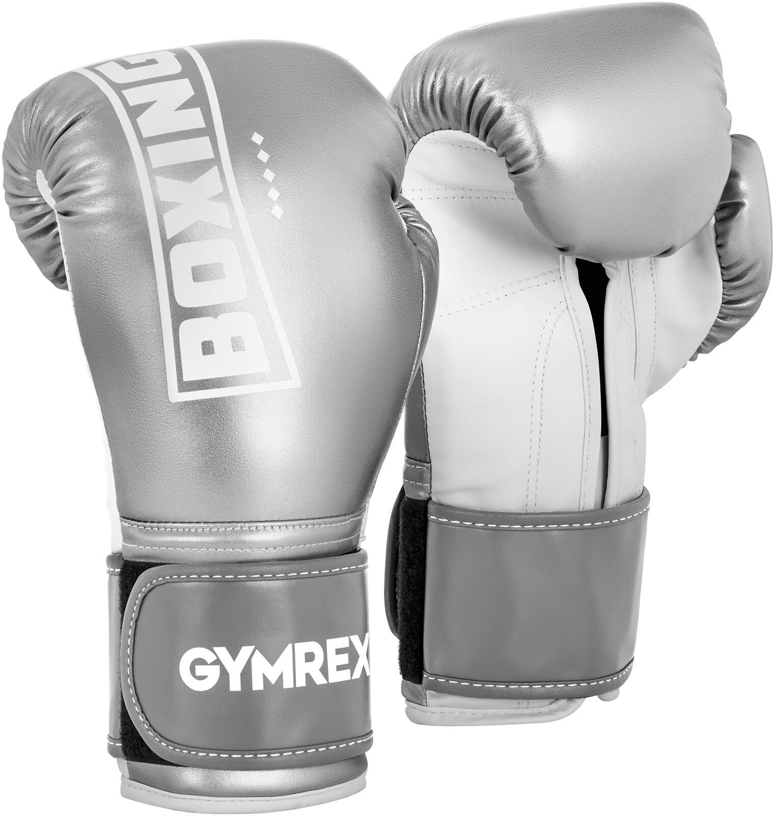 Gymrex Boxing Gloves - 12 oz - metallic silver and white