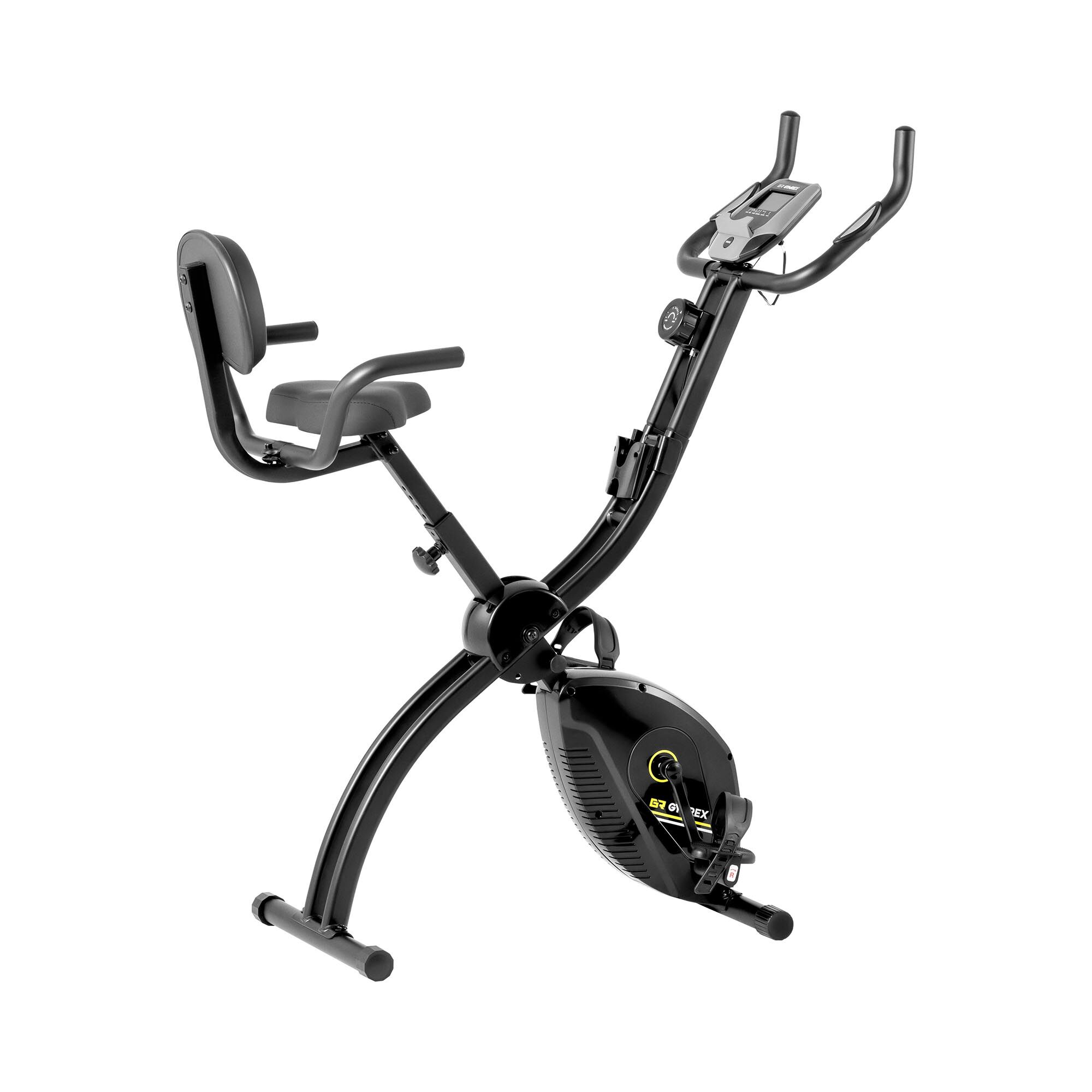 Gymrex Exercise Bike - collapsible - backrest - additional handles - black / red