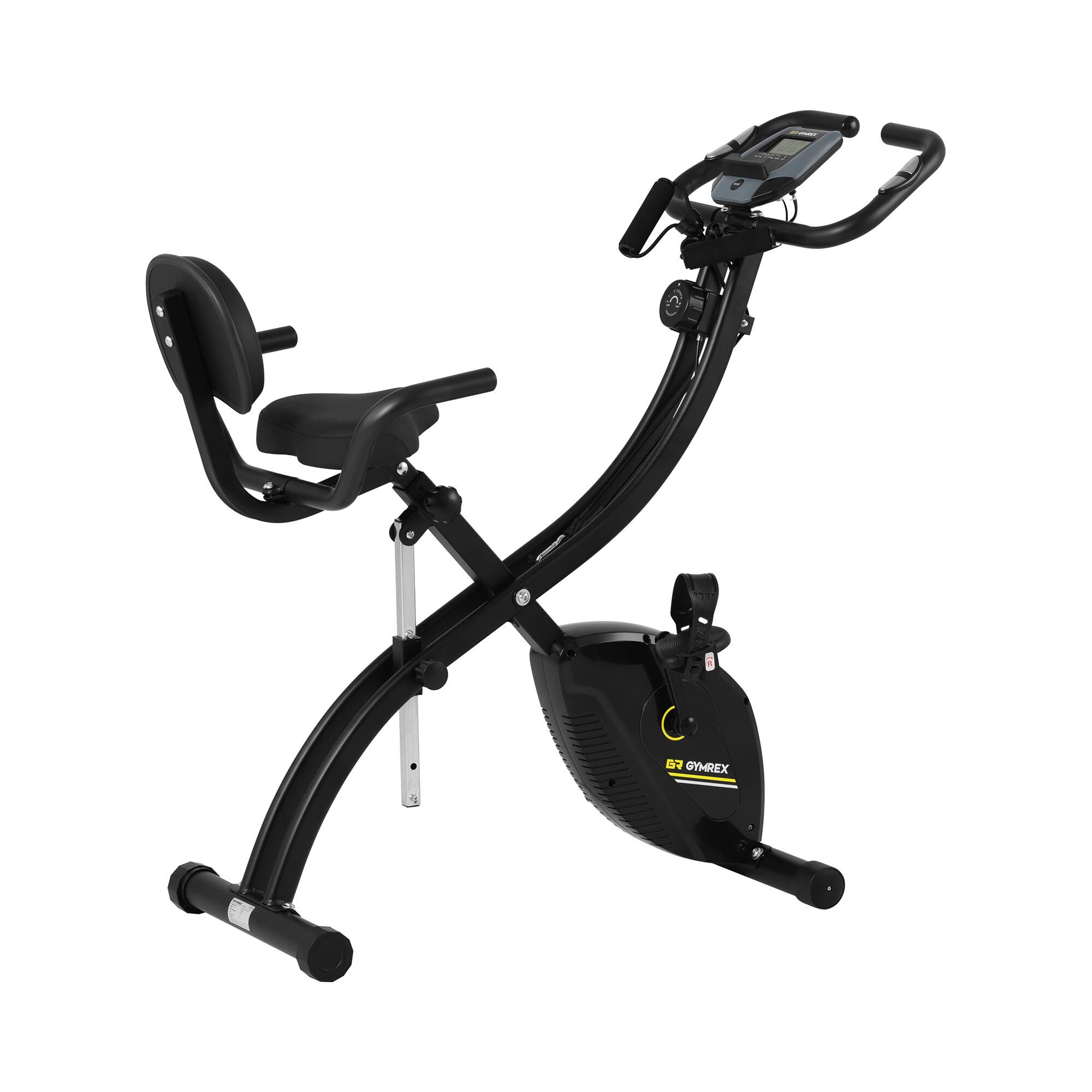 Gymrex Stationary Bike - folding - backrest - extra handles - black