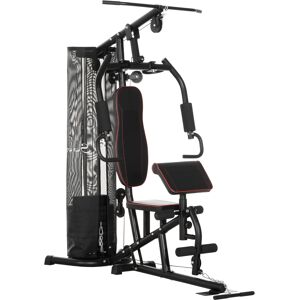 Homcom Stazione Fitness con Pesi da 45kg in Acciaio, Palestra Multifunzione per Allenamento a Casa e Professionale, 170x104x205cm, Nero