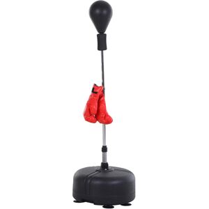 Homcom Punching Ball per Adulti e Bambini(Ф48cmx136-154cm), Sacco Boxe da Terra con 4 Ventose, Guantoni Inclusi, Rosso e Nero