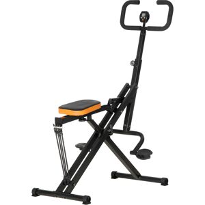 Homcom Total Crunch Fitness Pieghevole con Monitor LCD, Seduta Regolabile, Presa Imbottita e 4 Bande Elastiche, in Acciaio e PU, 90x63x124-136 cm