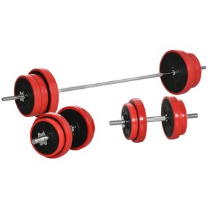 Homcom Kit Manubri e Bilanciere 65kg totali per Workout in Casa, in Metallo, Sabbia di Ferro e Gomma, Rosso