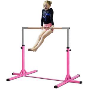 Homcom Sbarra per Ginnastica Artistica Sbarra Danza Classica Panche e attrezzi Rosa e grigio 197L x 121P x 92-150Acm  Acciaio, Legno di faggio