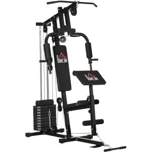 Homcom Stazione Fitness Multifunzione Power Tower con Pesi fino 45kg e Panca Imbottita, 135x103x210cm