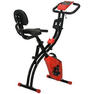 Homcom Cyclette Pieghevole 2 in 1, Resistenza Magnetica Regolabile 8 Livelli, Bici da Fitness con Sensore di Frequenza Cardiaca, Rosso