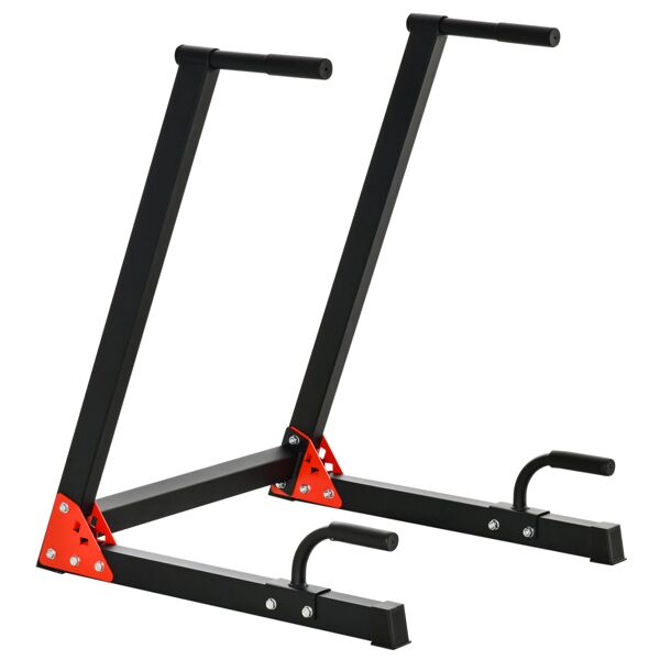 homcom dip station per allenamento casa o palestra, stazione fitness in acciaio con impugnature imbottite, 83x72x98cm, rosso e nero