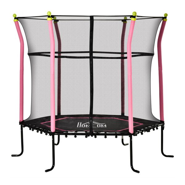 homcom tappeto elastico per bambini 3-10 anni con rete di sicurezza e corde elastiche, trampolino da giardino Φ162x163.5acm rosa e nero