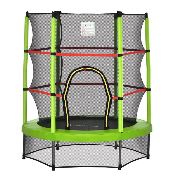 homcom tappeto elastico Φ140x160acm per bambini da 3 anni con rete di protezione, trampolino elastico con corde bungee carico massimo 45kg