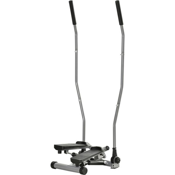 homcom stepper, maniglie, step fitness con monitor lcd per casa e palestra, argento