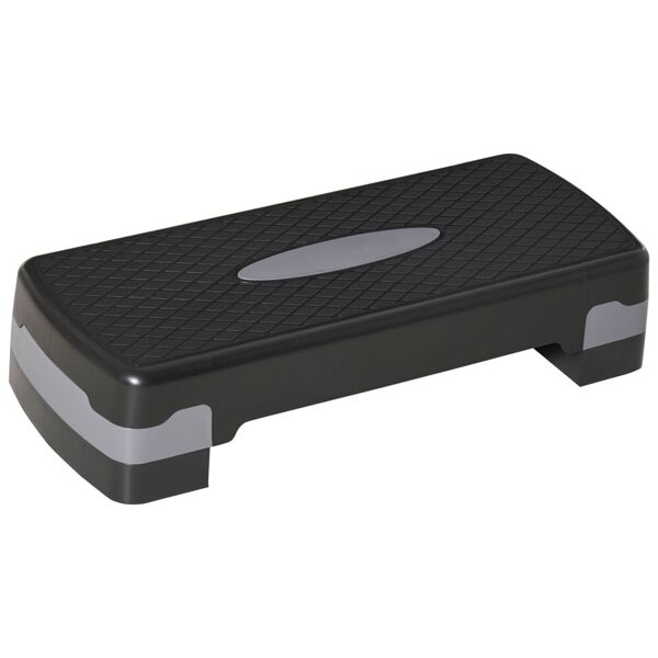 homcom step fitness per allenamento a casa e palestra, in pp con altezza regolabile 10cm e 15cm, 68x29cm nero e grigio