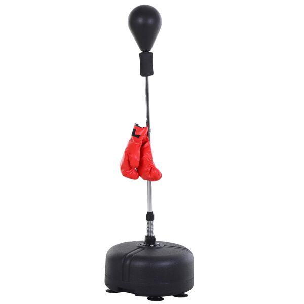 homcom punching ball per adulti e bambini(Ф48cmx136-154cm), sacco boxe da terra con 4 ventose, guantoni inclusi, rosso e nero