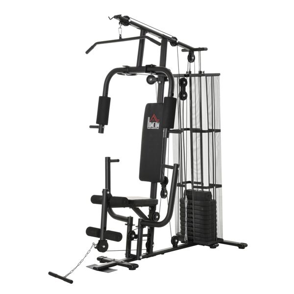 homcom stazione fitness palestra multifunzione per allenamento a casa e professionale, acciaio 150x110x210cm nero