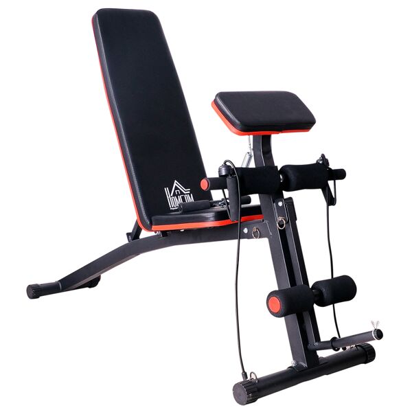 homcom panca regolabile per addominali multifunzione, panca palestra per allenamento braccia e gambe 54x160x106cm, nero e rosso