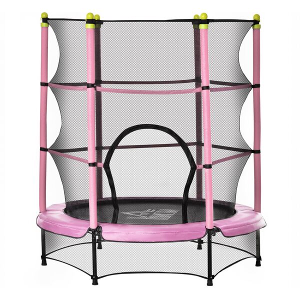 homcom tappeto elastico per bambini 3-6 anni con rete, bordo imbottito e corde elastiche, trampolino da giardino Φ140x160cm rosa e nero