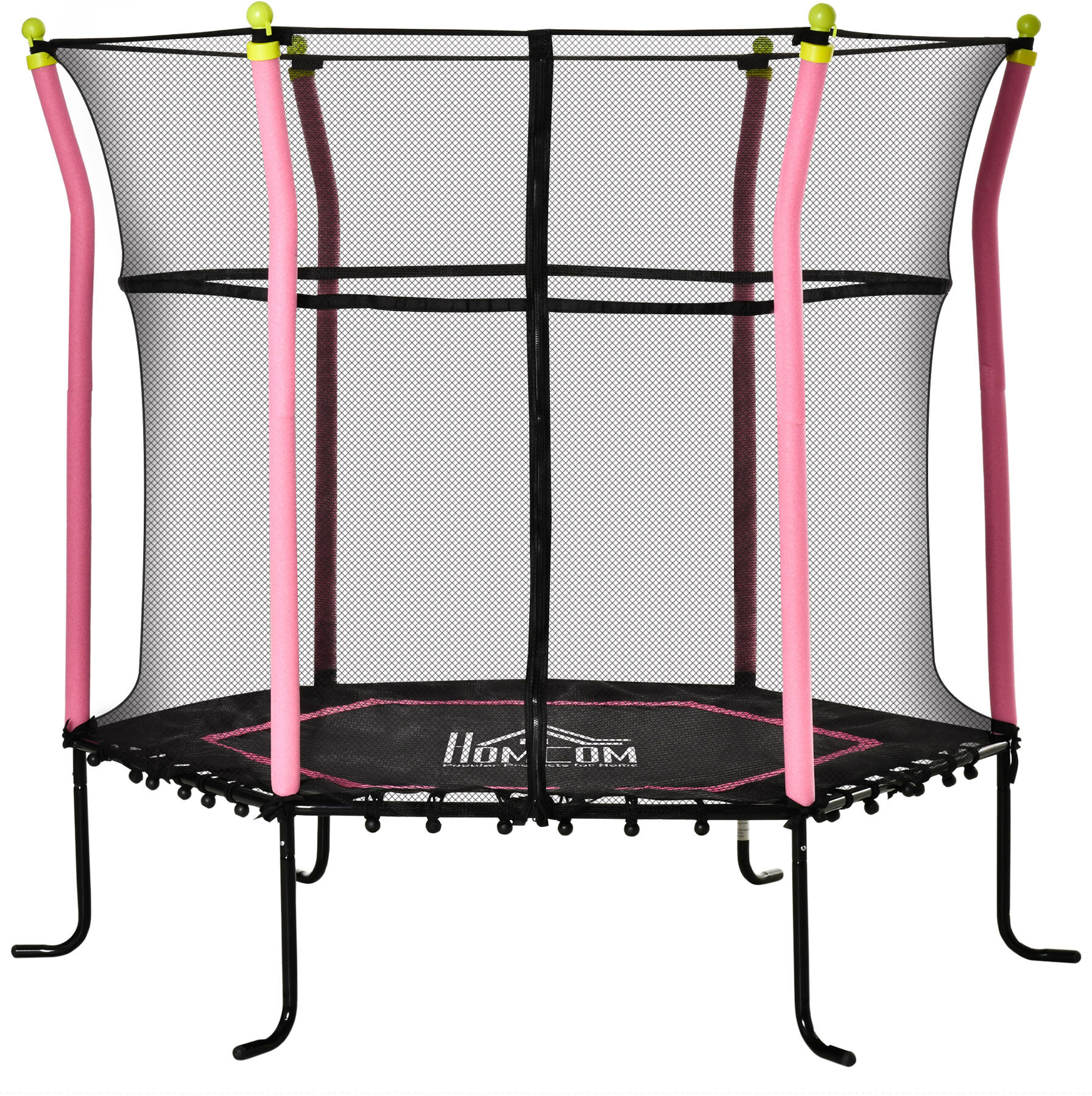 Homcom Tappeto Elastico per Bambini 3-10 Anni con Rete di Sicurezza e Corde Elastiche, Trampolino da Giardino Φ162x163.5Acm Rosa e Nero