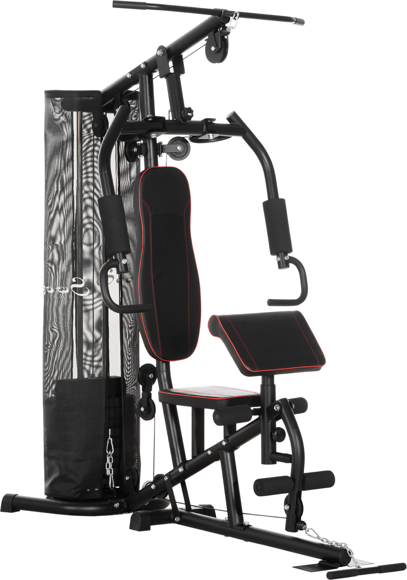 Homcom Stazione Fitness con Pesi da 45kg in Acciaio, Palestra Multifunzione per Allenamento a Casa e Professionale, 170x104x205cm, Nero