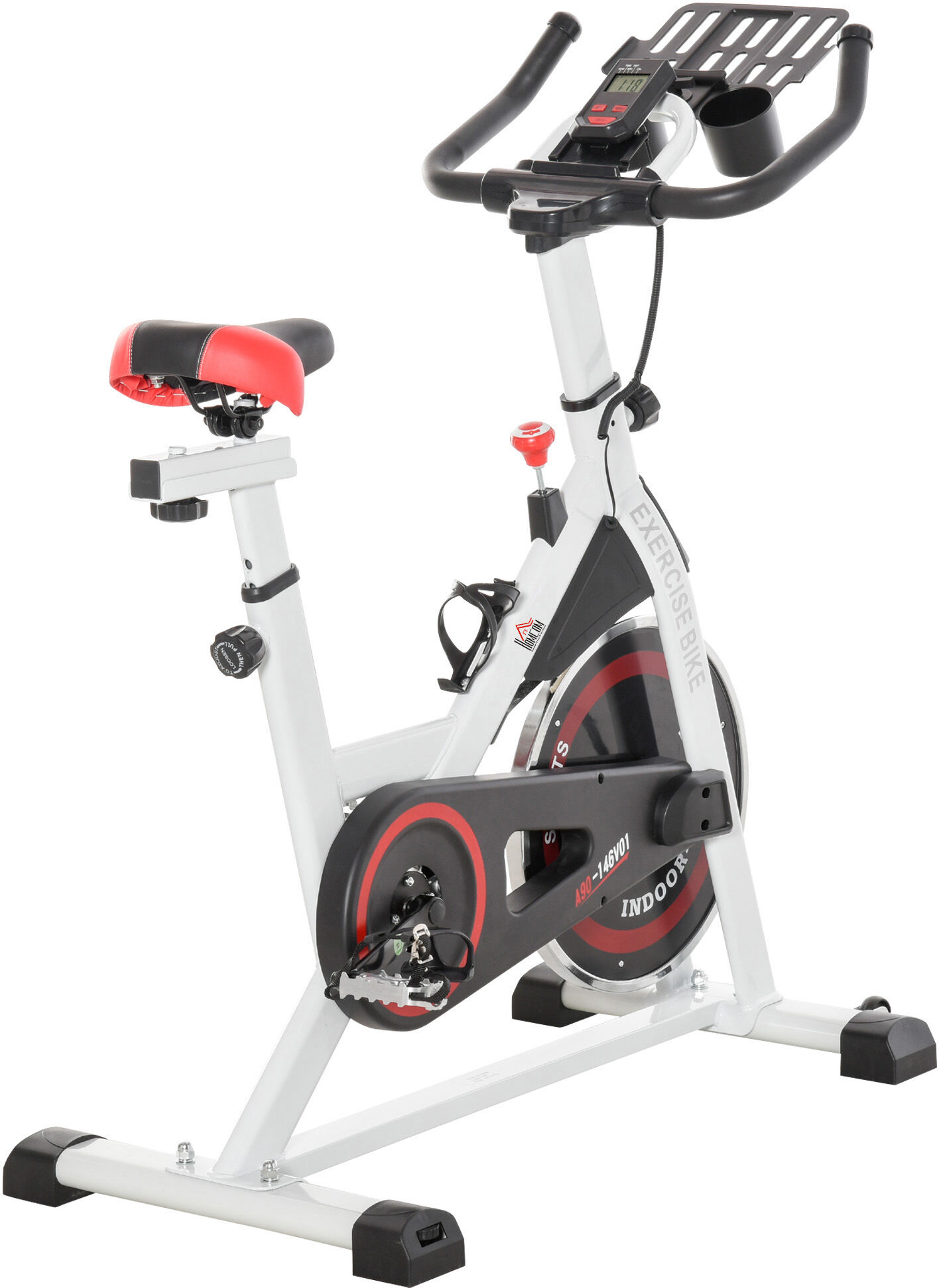 Homcom Cyclette Professionale, Cyclette da Camera Regolabile con Schermo LCD e Portabicchieri, Volano 8kg, Bianco