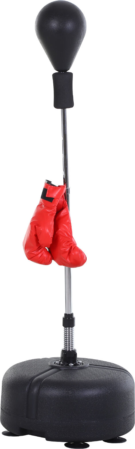 Homcom Punching Ball per Adulti e Bambini(Ф48cmx136-154cm), Sacco Boxe da Terra con 4 Ventose, Guantoni Inclusi, Rosso e Nero