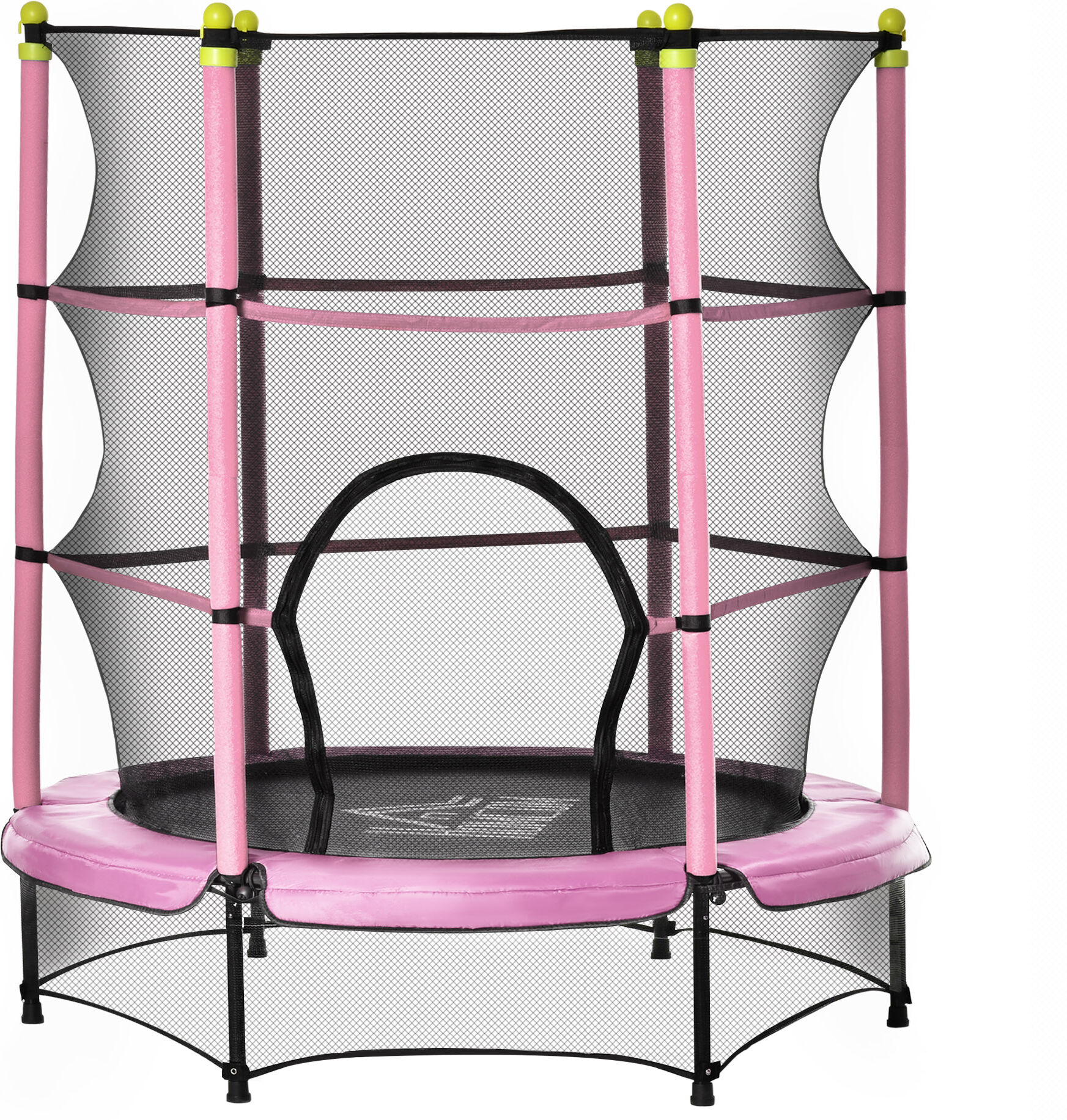 Homcom Tappeto Elastico per Bambini 3-6 Anni con Rete, Bordo Imbottito e Corde Elastiche, Trampolino da Giardino Φ140x160cm Rosa e Nero