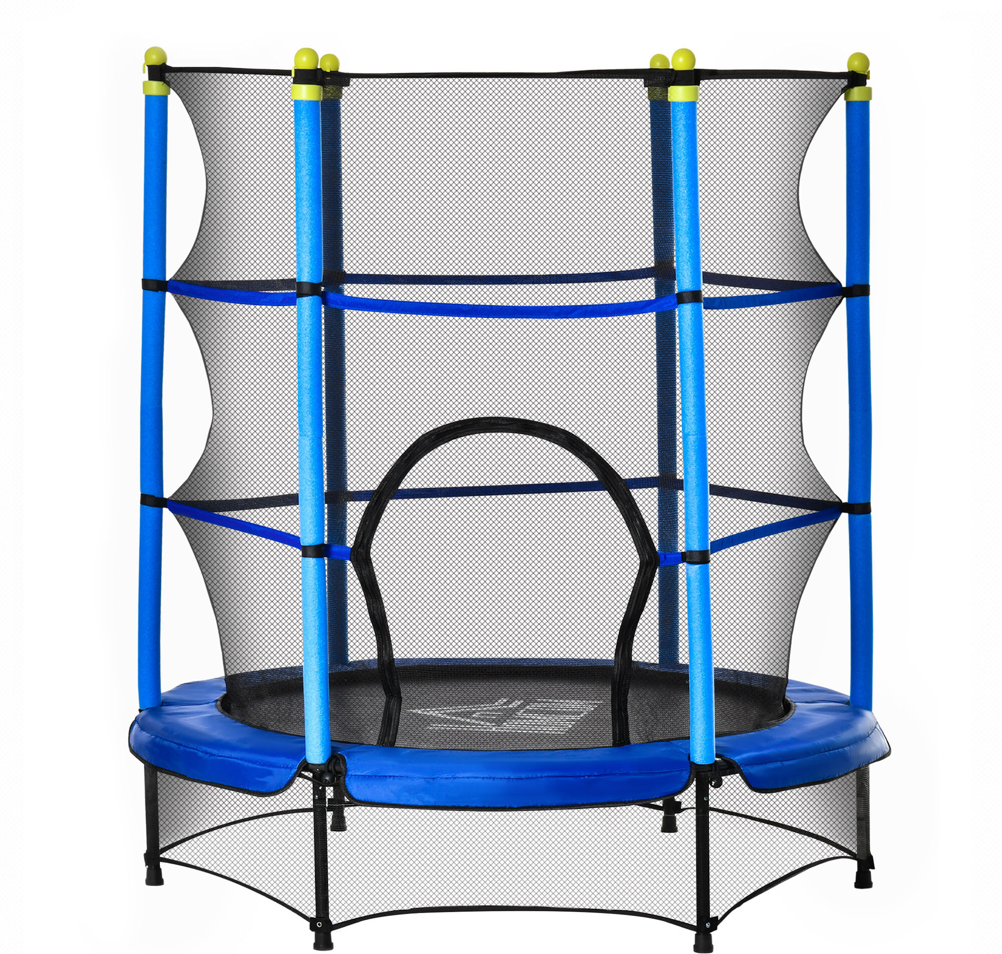 Homcom Tappeto Elastico per Bambini 3-6 Anni con Rete, Bordo Imbottito e Corde Elastiche, Trampolino da Giardino Φ140x160cm Blu e Nero