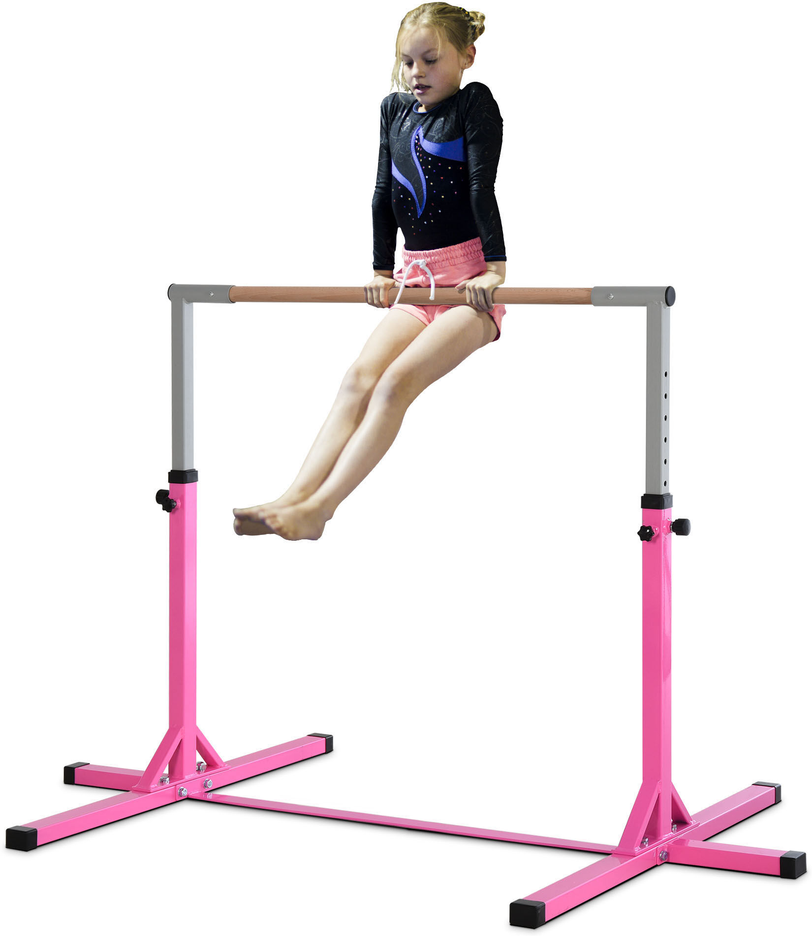 Homcom Sbarra per Ginnastica Artistica Sbarra Danza Classica Panche e attrezzi Rosa e grigio 197L x 121P x 92-150Acm  Acciaio, Legno di faggio