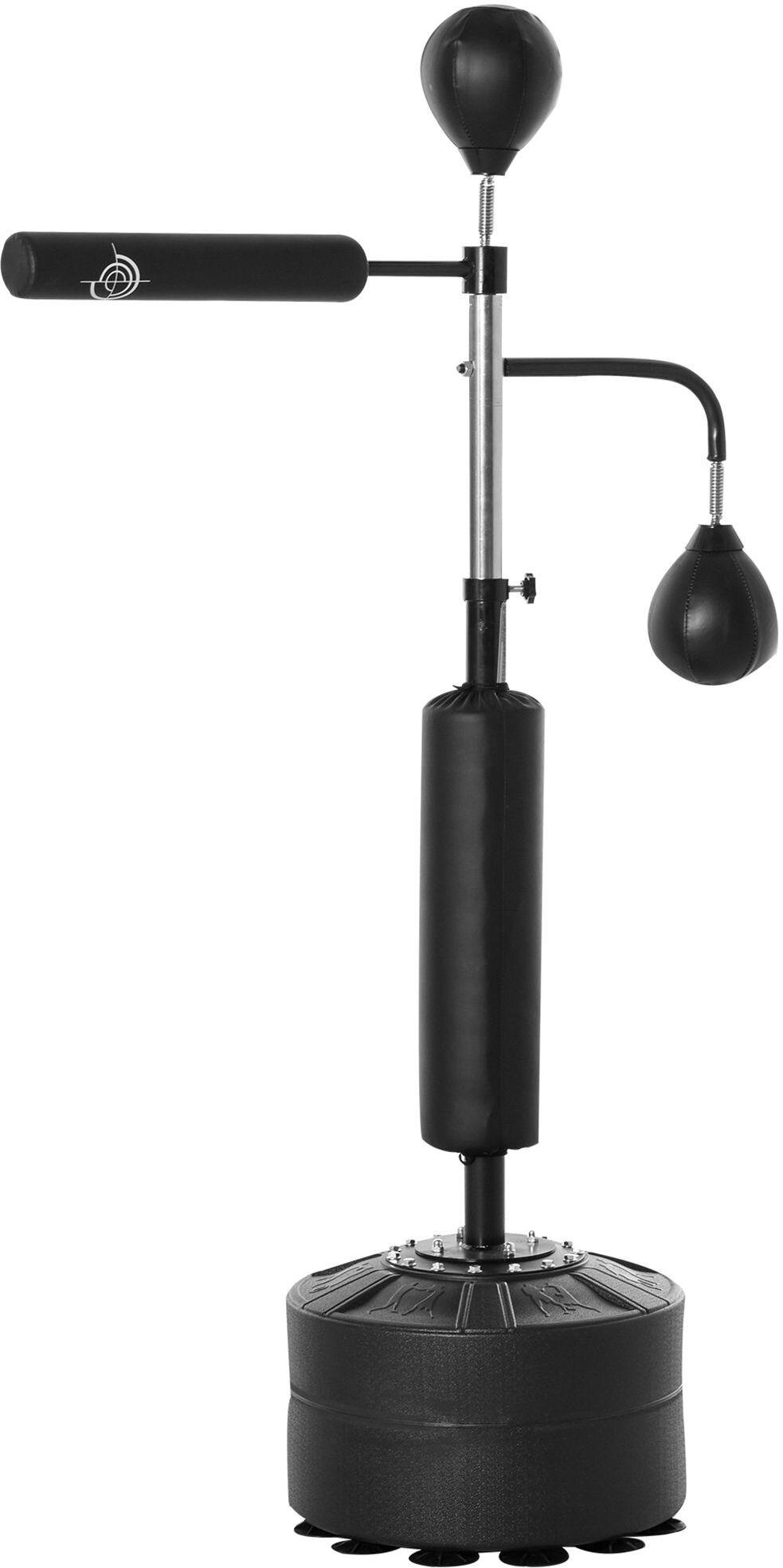 Homcom Sacco Boxe da Terra 3 in 1 con 2 Speedball, Barra Girevole e Sacco, Altezza Regolabile da 160-230cm, Nero