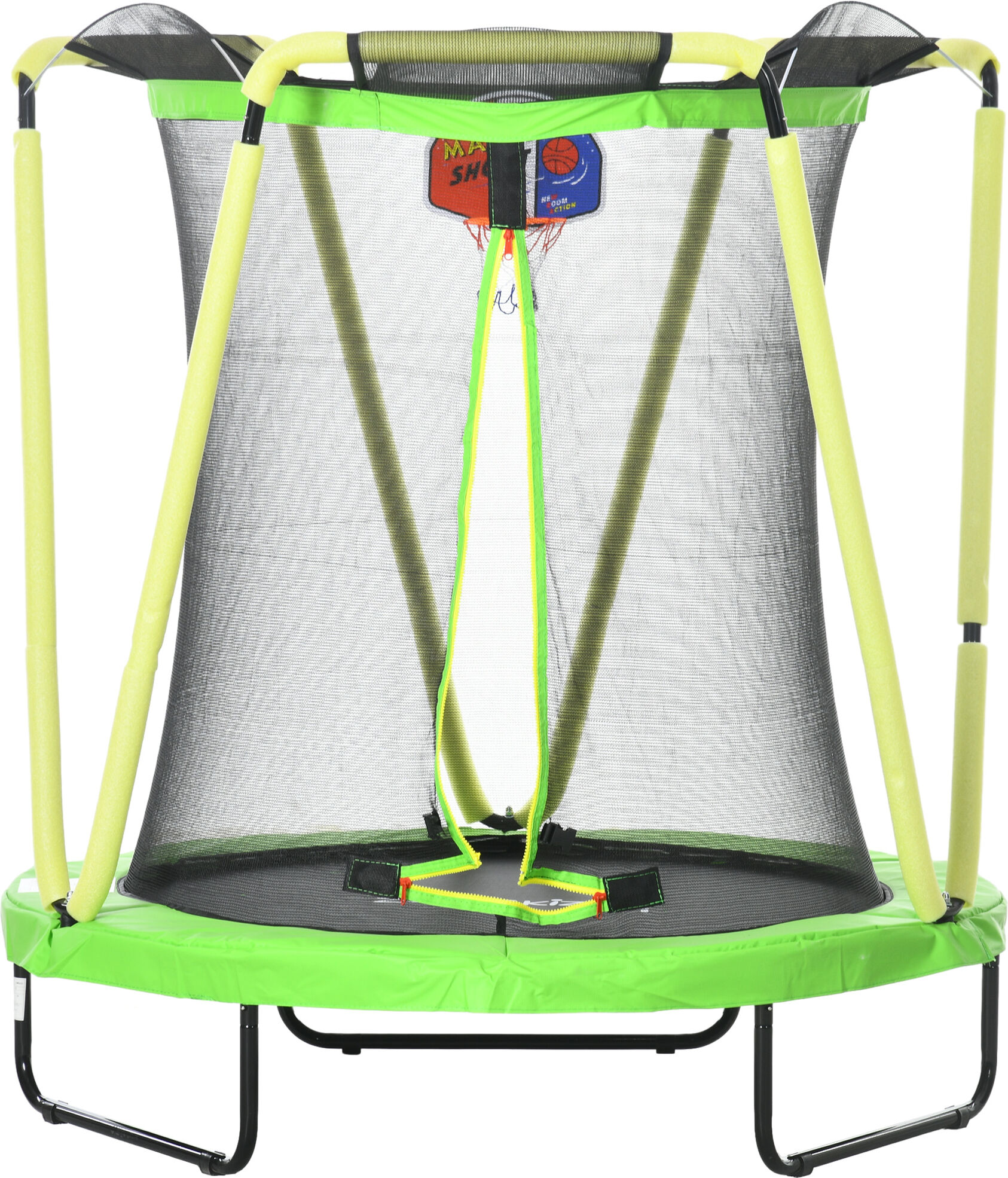 Zonekiz Trampolino Elastico per Bambini 3-10 Anni con Rete di Sicurezza, Canestro e Palle, Ø140x155cm, Verde