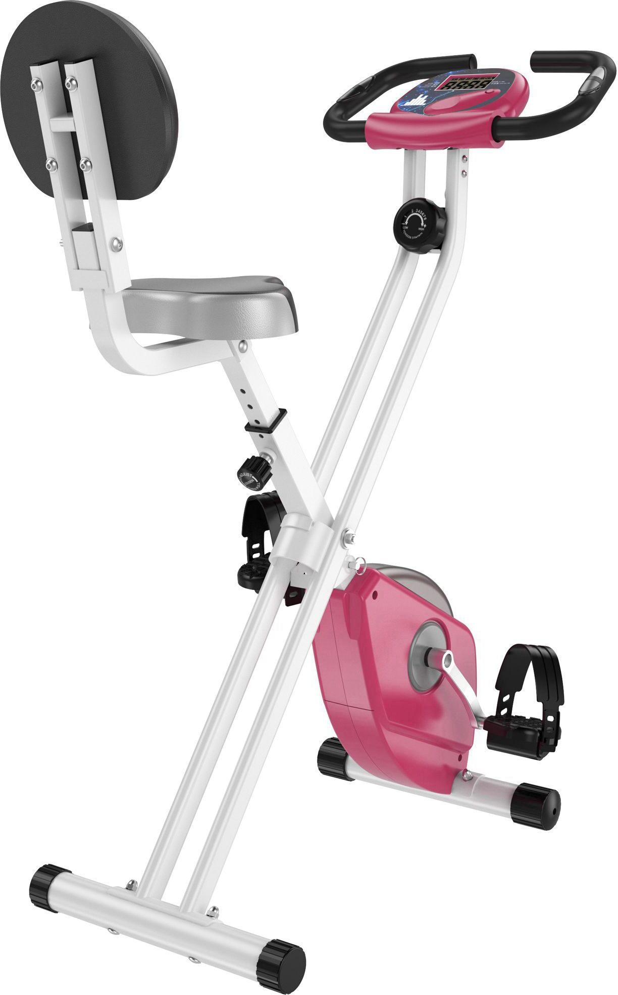 Homcom Cyclette da Camera Pieghevole con 5 Posizioni Regolabili e 8 Livelli di Resistenza Magnetica, Struttura a X, 43x97x109cm, Rosa e Bianco