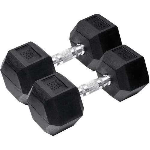 Orange Gym Hex Dumbbell Zwart, 10 kg Gewicht, Set van 2, Krachttraining