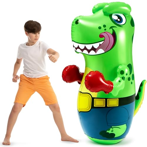 JOYIN T-Rex Opblaasbare bokszak voor kinderen en volwassenen, dinosaurus, Bopper, 119 cm, vrijstaand boksspeelgoed, fitness, staande bokszakken, kinderbokszak met bounce-back-actie