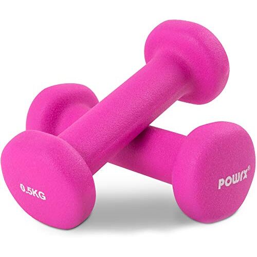 POWRX Neopreen dumbbells incl. training I dumbbell gewichten voor gymnastiek I dumbbells 0,5 kg 5 kg of complete set I anders. Kleuren (2 x 0,5 kg)