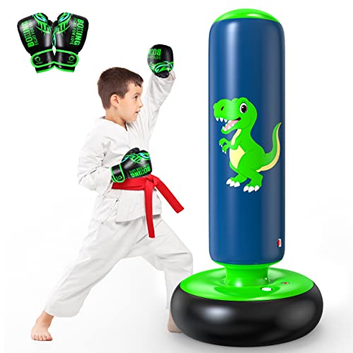 QPAU Bokszak voor kinderen, 122 cm, opblaasbare staande bokszak voor 3-6 kinderen, cadeaus voor jongens en meisjes, bokszak, staande kinderset voor de praktijk karate, taekwondo, MMA