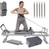 XZEIT Opvouwbare Pilates Reformer Suit, Pilates Reformer Machine voor Home, Reformer Machine met nog eens 5 roestvrijstalen veren en vierkante dozen, springplank,Grijs