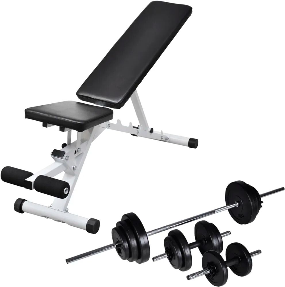 vidaXL Banco musculação c/ conjunto de barras e halteres 30,5 kg