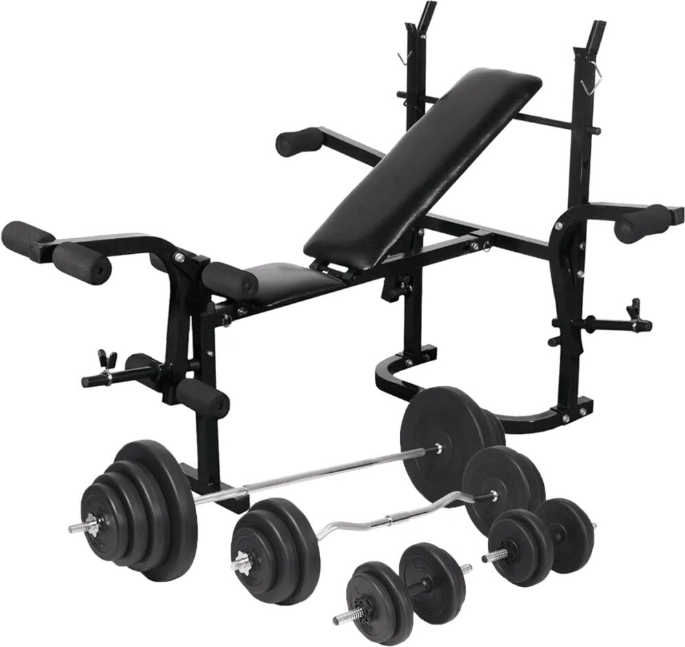 vidaXL Bancă fitness cu raft greutăți set haltere și gantere 120 kg