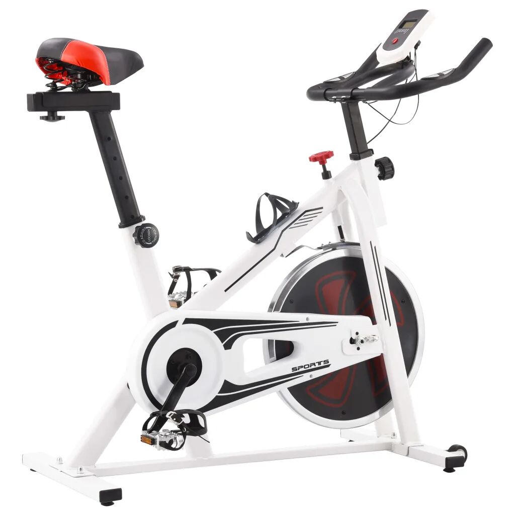 vidaXL Bicicletă fitness, centrifugă, cu senzori puls, alb și roșu