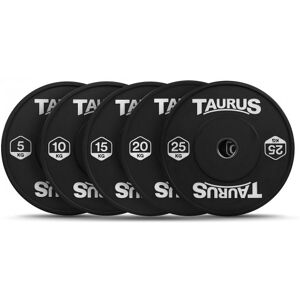 Taurus Black Olympic Rubber Bumper Weight Plates 150kg Set with Toast Rack