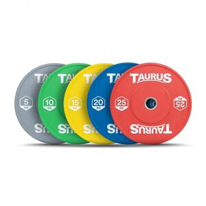 Taurus Coloured Olympic Rubber Bumper Weight Plates 90kg Set with Wall Mount...