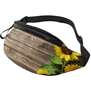 Bf635c4r80bd Sunflowers On Wooden Board Running Fanny Pack Belt Bag with Adjustable Strap for Women Men Sports Fitness Hands Free Wallet Waist Bag