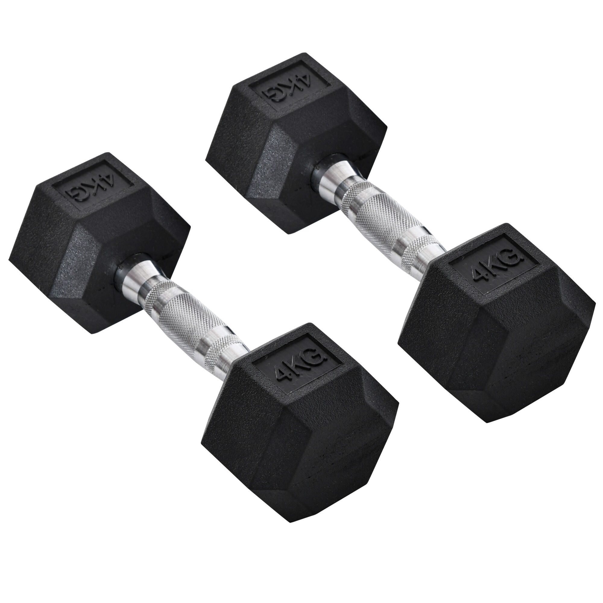 HOMCOM Hexagonal Rubber Dumbbell Set, 2x4kg Sports Weights for Home Gym Fitness, Weight Lifting Exercise