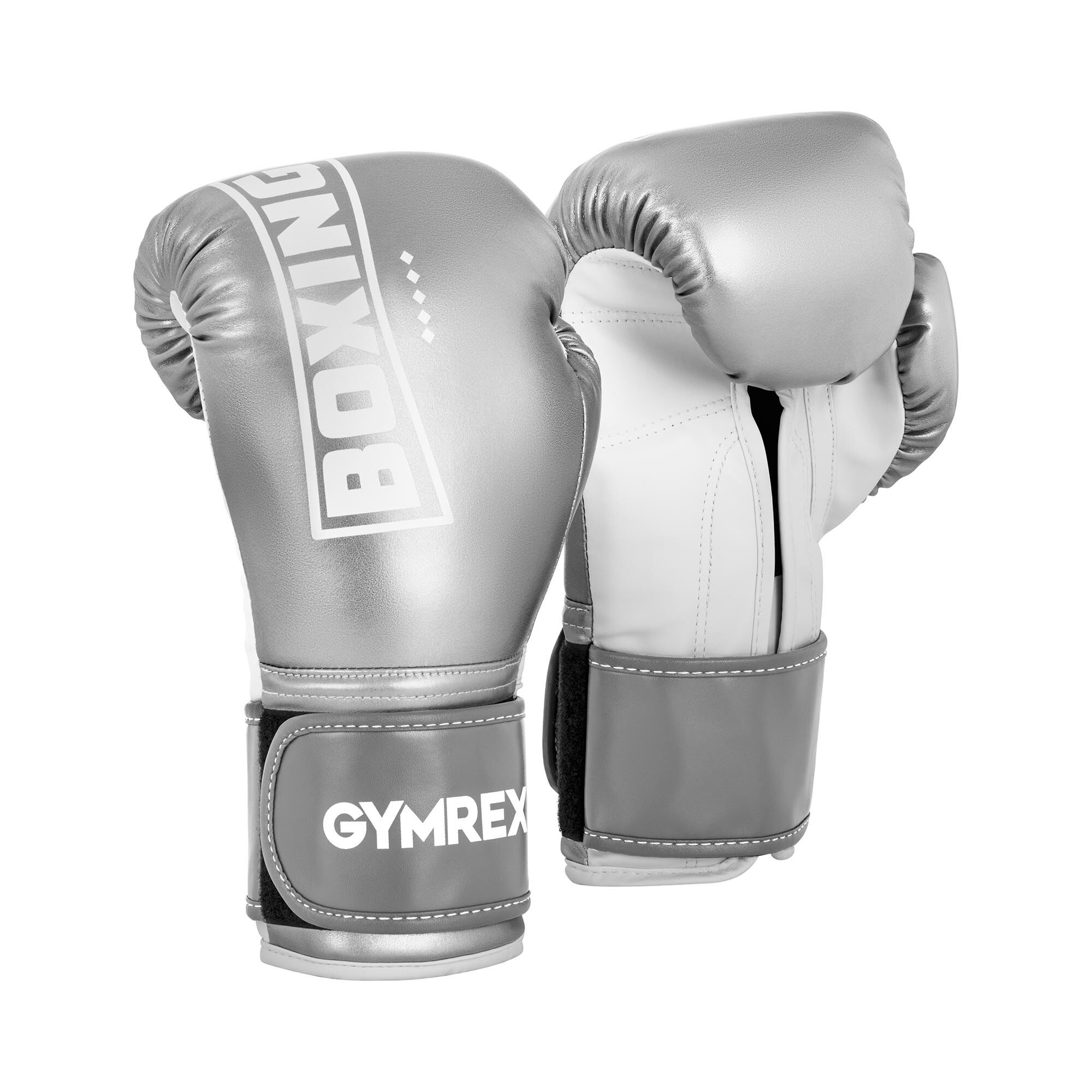 Gymrex Boxing Gloves - 12 oz - metallic silver and white GR-BG 12BP