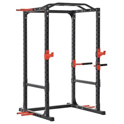 Soozier Power Tower Squat Cage Adjustable Multi Function Home Gym Weightlifting Exercise Workout Station 800lbs. Max Capacity Black, Grey