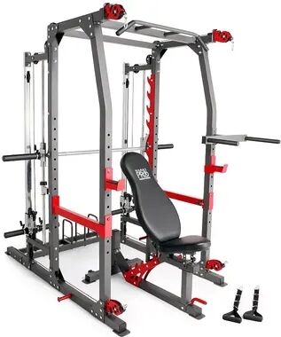 Marcy Pro Smith Machine Weight Bench Home Gym Total Body Workout Training System, Grey