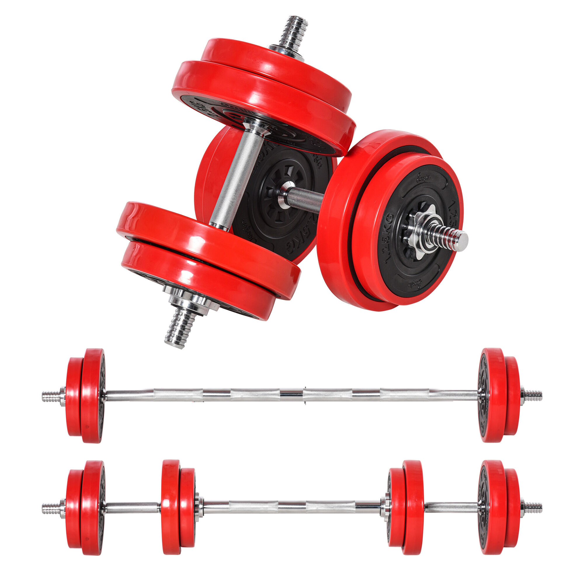 Soozier Adjustable Barbell Weight Set 44 Lbs 2-in-1 Dumbbell Home Gym Strength Training for Arms Shoulders Back Red Black   Aosom.com