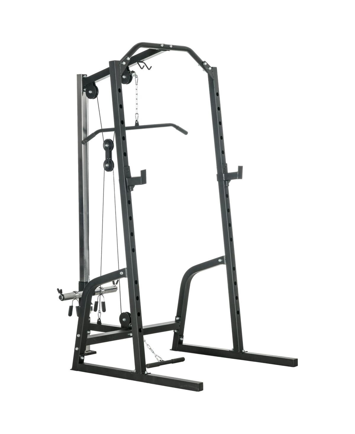 Soozier Power Cage with Pulley System, Squat Rack, Pull up / Push up Stand - Black