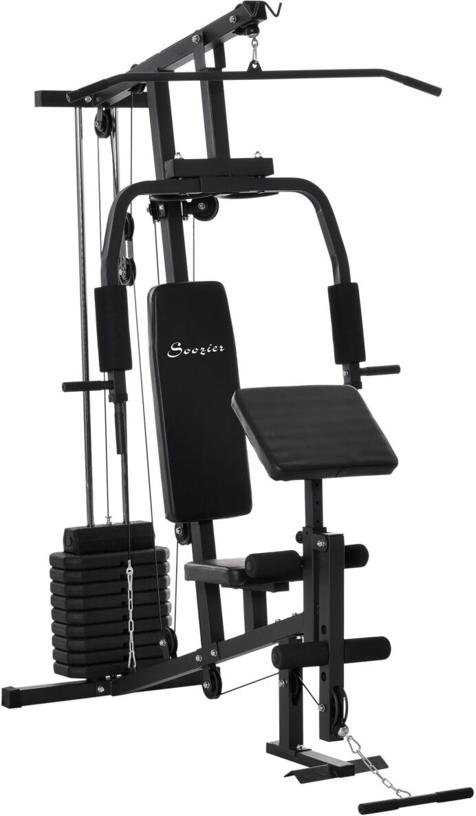 Soozier Multifunction Home Gym Station w/ Pull-up Stand, Dip Station, Weight Stack Machine for Full Body Workout - Black