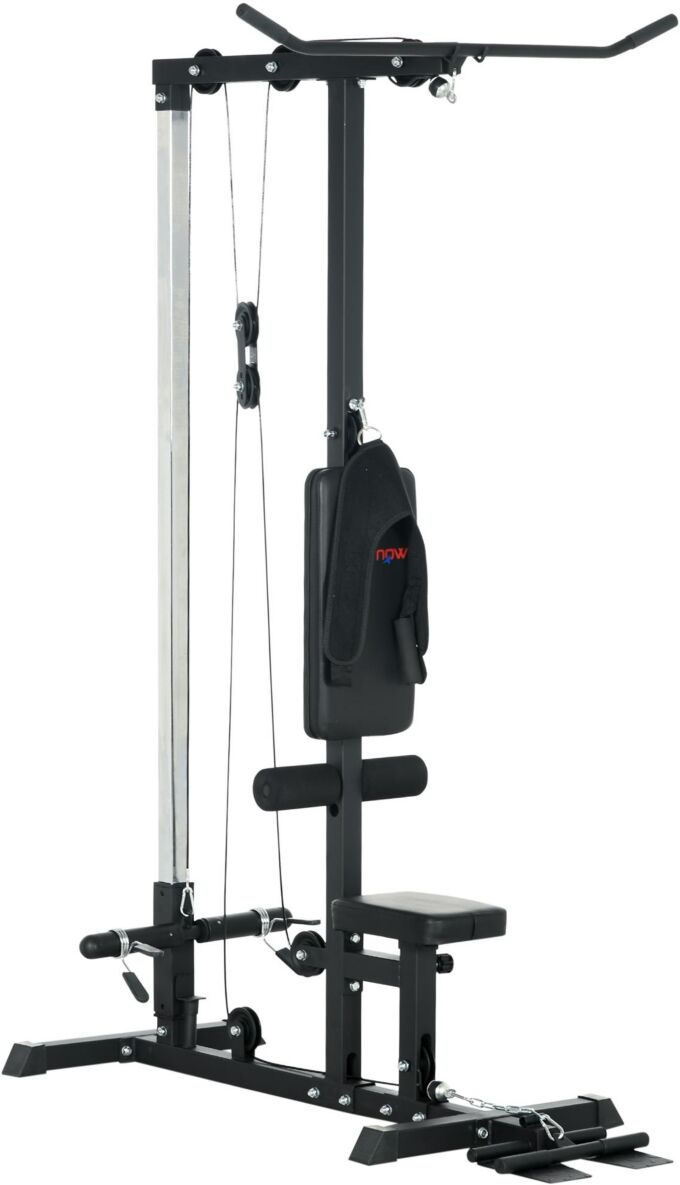 Soozier Cable Machine Lat Pull Down Machines with Flip-Up Footplate, Black - Black