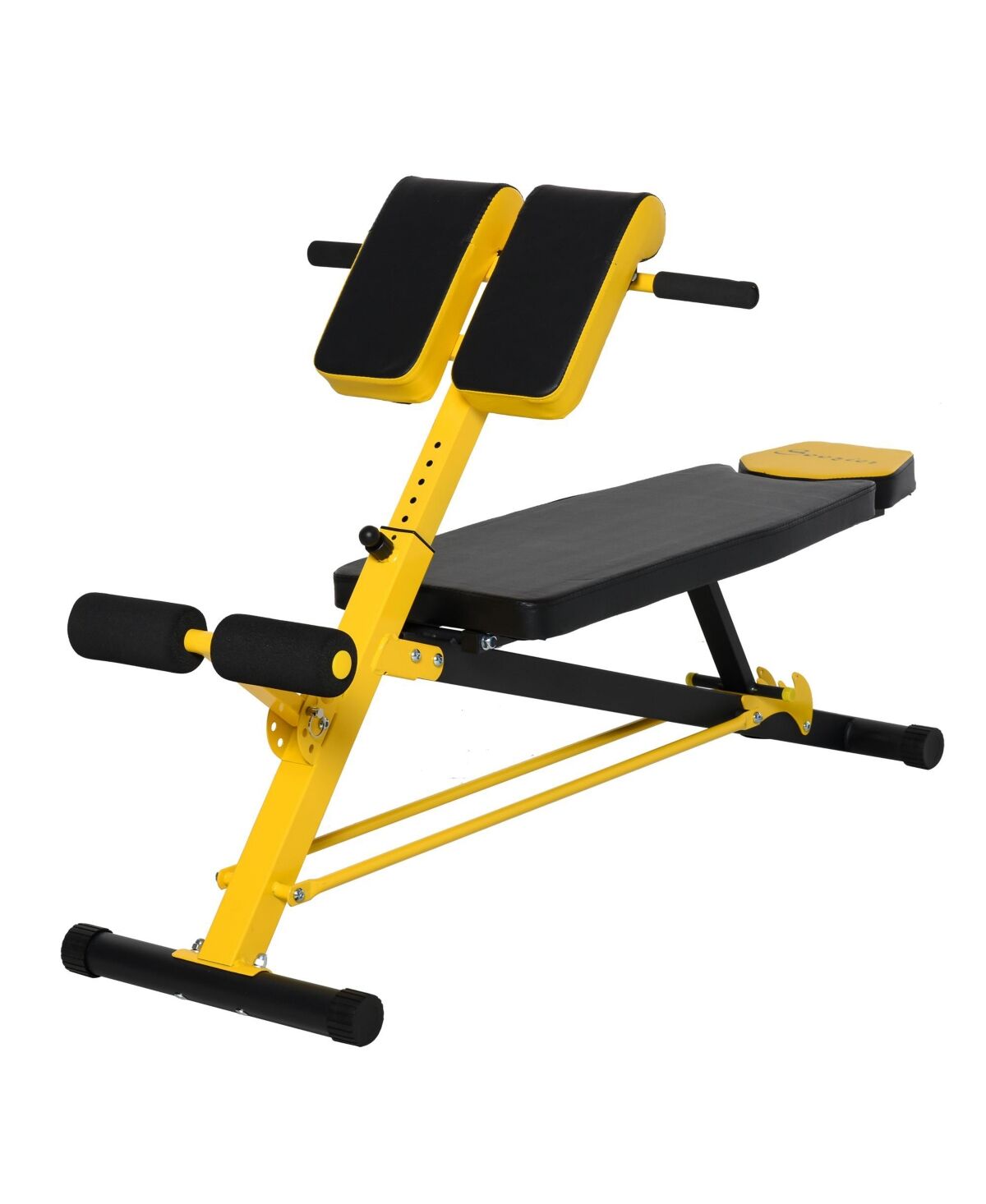 Soozier Adjustable Hyper Extension Dumbbell Weight Bench, Foam Leg Holders, Exercise Abs, Arms, Core, Strength Workout Station for Home Gym, Yellow -