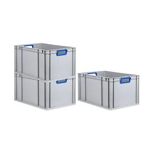 PROREGAL 3x Eurobox NextGen Color   HxBxT 22x40x60cm   65 Liter   Griffe blau offen   Verstärkter Boden   Eurobehälter